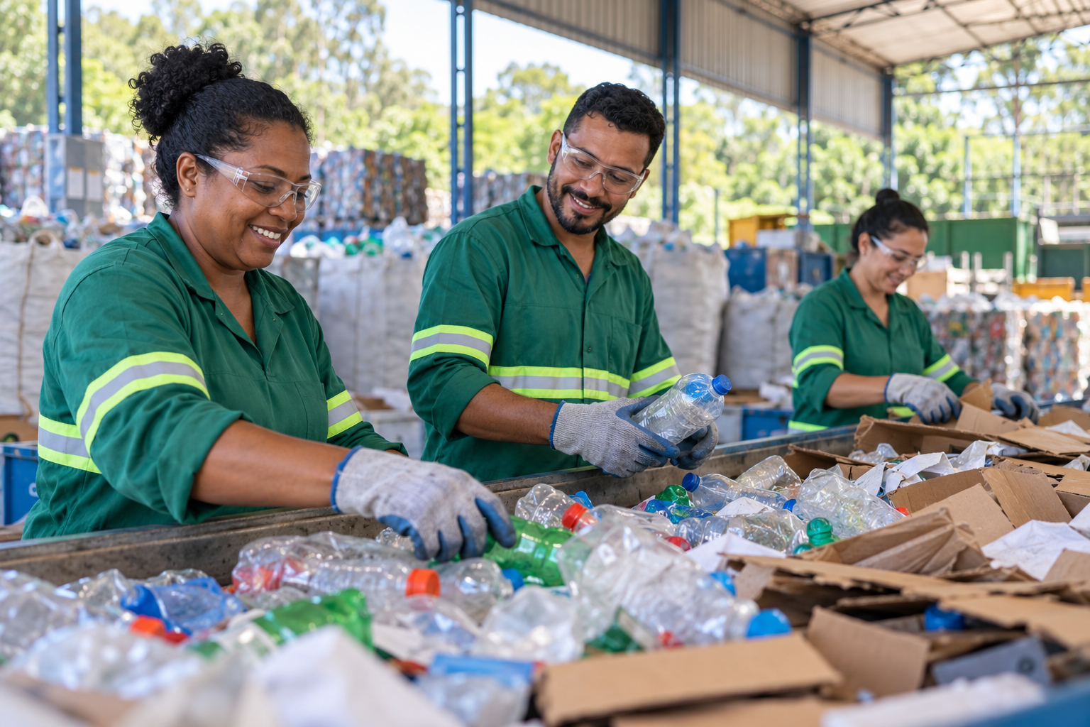 Imagem ilustrativa de profissionais realizando a triagem de materiais recicláveis